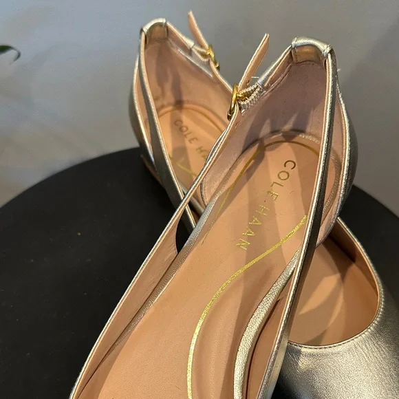 Cole Haan “Bria Cutout” Metallic Soft Gold Slingback Flats - Picture 4 of 7